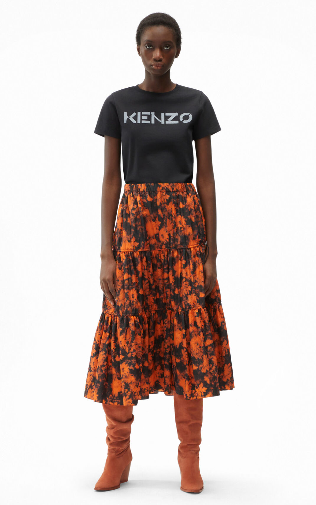 Kenzo Ghost Flower Midi スカート レディース オレンジ - MKFXHD352